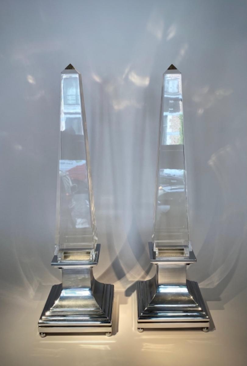 Lucite Obelisk table Lamps by Sandro Petti for Maison Janssen 