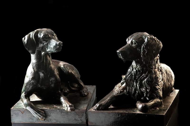 Pair of Cast Iron Hunting Dogs by J.J. Ducel,  Paris